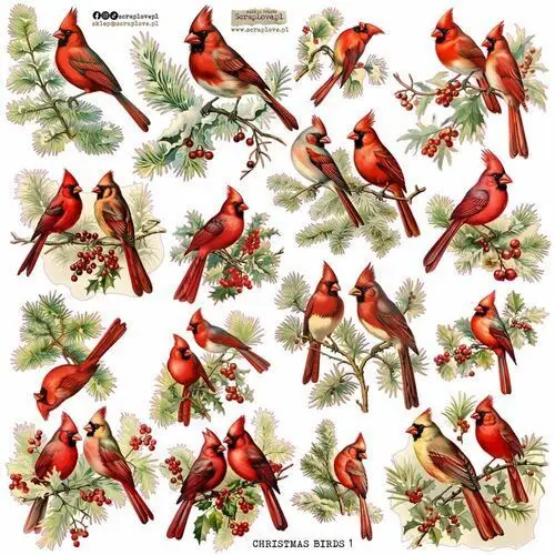 Naklejki papierowe 24x24 scraplove - christmas birds Scraplove.pl