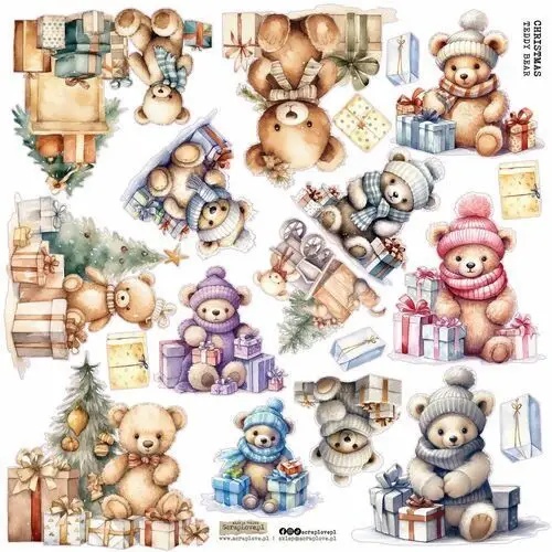 Scraplove.pl Naklejki papierowe 24x24 scraplove - christmas teddy bears