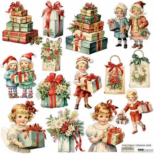 Scraplove.pl Naklejki papierowe 24x24 scraplove - christmas vintage gift