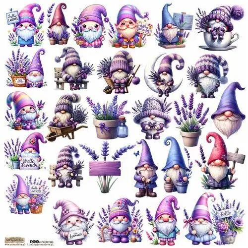 Scraplove.pl Naklejki papierowe 24x24 scraplove - gnomes lavender