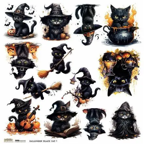 Naklejki papierowe 24x24 ScrapLove - Halloween Black Cat 1 czarny kot