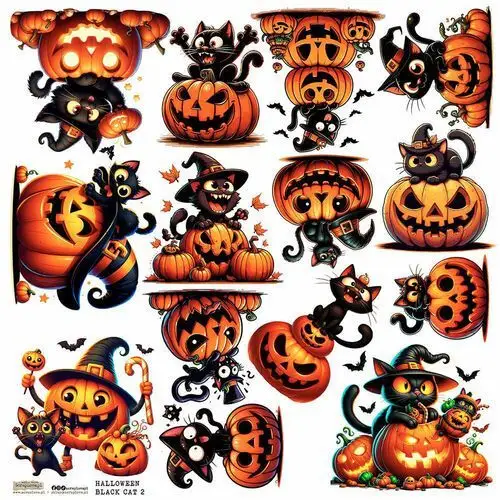 Naklejki papierowe 24x24 scraplove - halloween black cat 2 czarny kot dynie Scraplove.pl