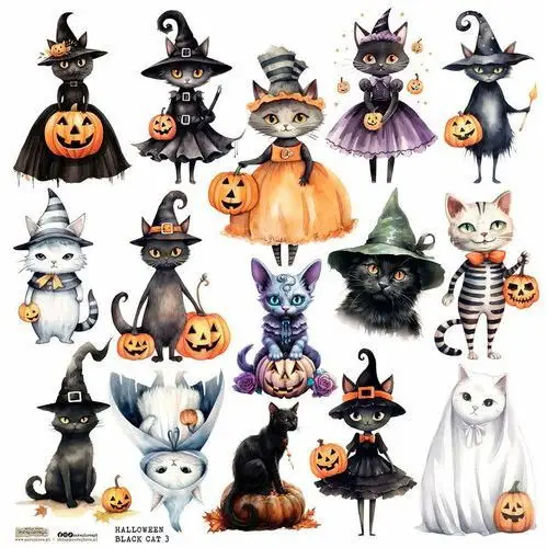 Scraplove.pl Naklejki papierowe 24x24 scraplove - halloween black cat 3 koty