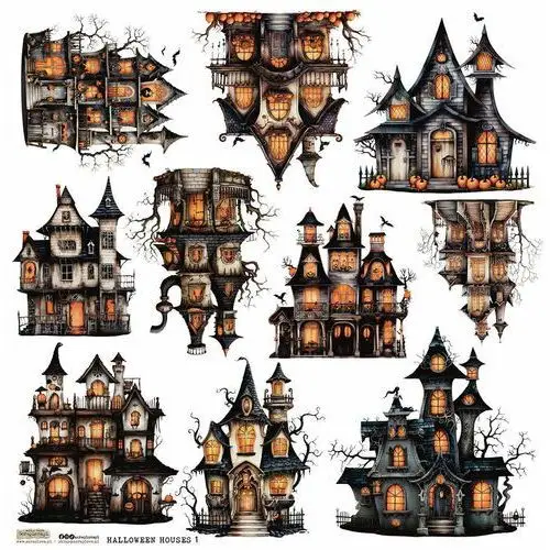 Naklejki papierowe 24x24 ScrapLove - Halloween Houses 1 nawiedzone domy