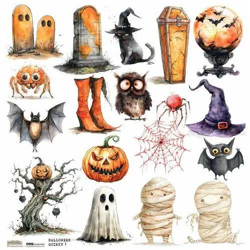 Naklejki papierowe 24x24 scraplove - halloween quirky 1 trumna duch pająk mumia Scraplove.pl