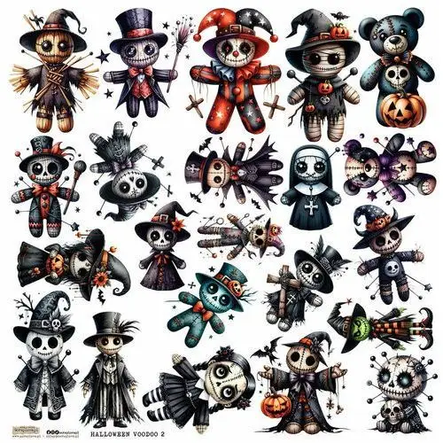 Naklejki papierowe 24x24 scraplove - halloween voodoo 2 laleczki voodoo Scraplove.pl