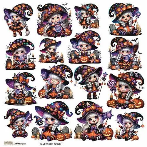 Scraplove.pl Naklejki papierowe 24x24 scraplove - halloween witch 1 czarownice