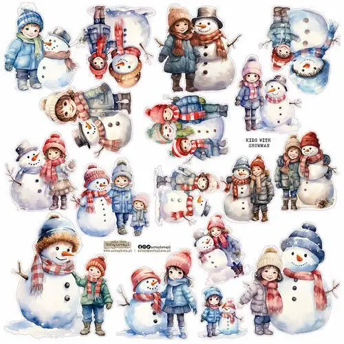 Naklejki papierowe 24x24 scraplove - kids with snowman Scraplove.pl