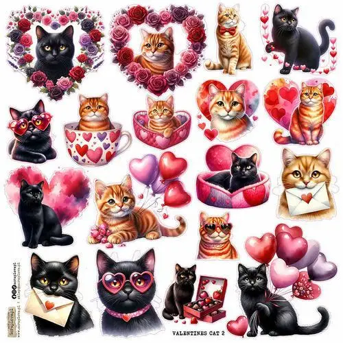 Scraplove.pl Naklejki papierowe 24x24 scraplove - valentines cat 2