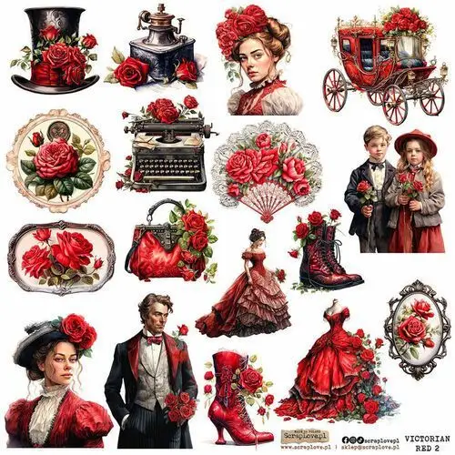 Naklejki papierowe 24x24 scraplove - victorian red 2 Scraplove.pl