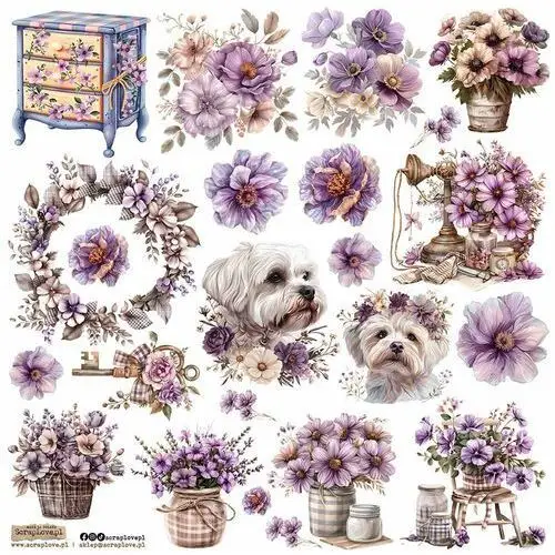 Scraplove.pl Naklejki papierowe 24x24 scraplove - violet flowers