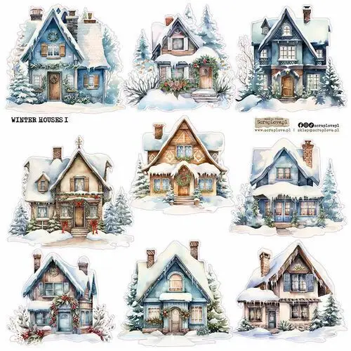 NAKLEJKI PAPIEROWE 24x24 ScrapLove - Winter houses 1