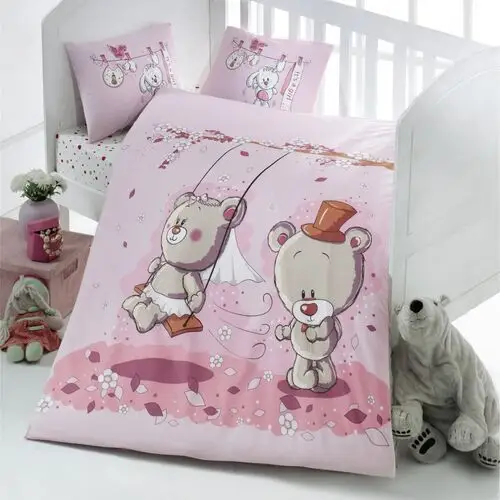 SELSEY Dziecięca pościel do łóżeczka Bears' Wedding 100x150 cm z dwiema poszewkami na poduszkę 35x45 cm i z prześcieradłem