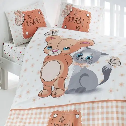 Dziecięca pościel do łóżeczka lovely mouse and cat 100x150 cm z dwiema poszewkami na poduszkę 35x45 cm i z prześcieradłem Selsey 2