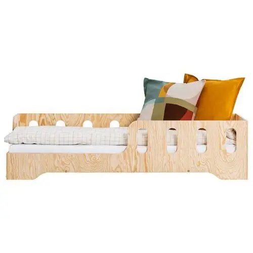 SELSEY Łóżko drewniane dla dziecka Kyori z barierkami z wycięciami strona lewa 90x200 cm