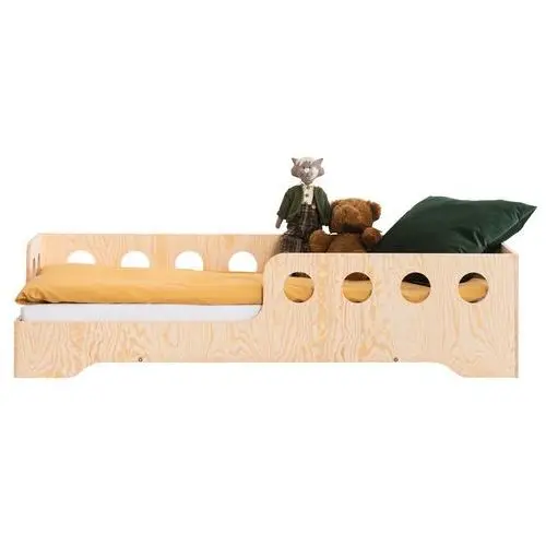 łóżko drewniane dla dziecka kyori z ozdobnymi barierkami strona lewa 70x160 cm Selsey