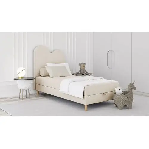łóżko dziecięce z pojemnikiem i materacem 90x160 cm pandino beżowe w tkaninie boucle Selsey 2