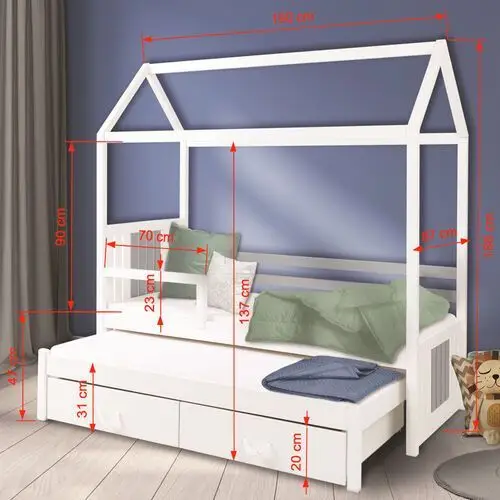 łóżko młodzieżowe domek z dwoma posłaniami melgara dwie szuflady w kolorze wenge Selsey 2