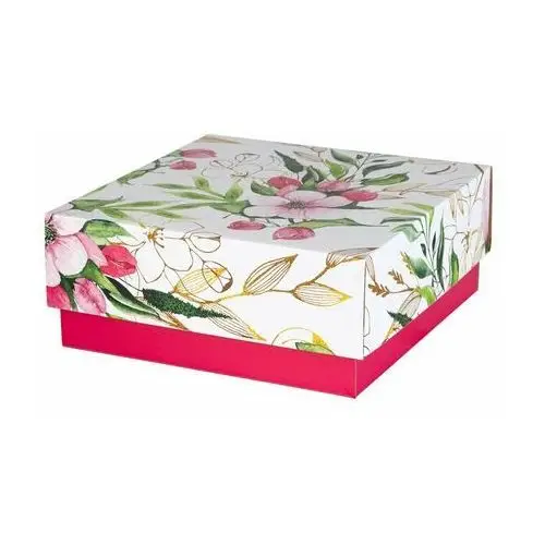 Pudełko na prezent z kwiatami różowe 20x20x8,5 cm Siima