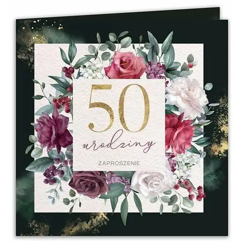 Sklepykoka Zaproszenia na 50 urodziny burgundowe róże 10szt (+koperty)