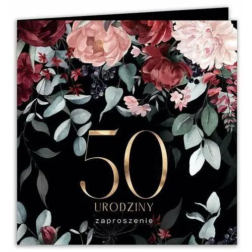 ZAPROSZENIA na 50 urodziny czarne eleganckie 10szt (+koperty)