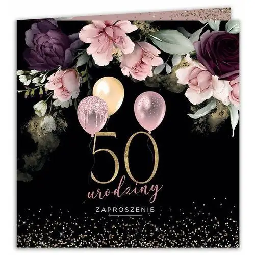 Zaproszenia na 50 urodziny flowery black 10szt (+koperty) Sklepykoka