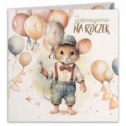 Sklepykoka Zaproszenia na roczek chłopca myszka w stylu retro 10szt (+koperty)