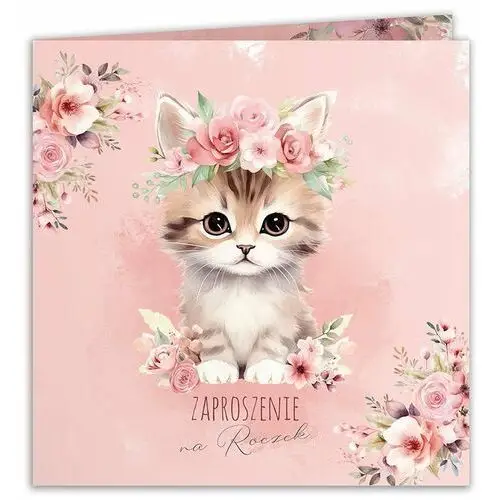 Zaproszenia na roczek dziewczynki kotek w kwiatach 10szt (+koperty) Sklepykoka