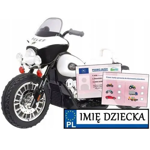 Stabilny dziecięcy motorek Chopper na akumulator Police tablica Imię