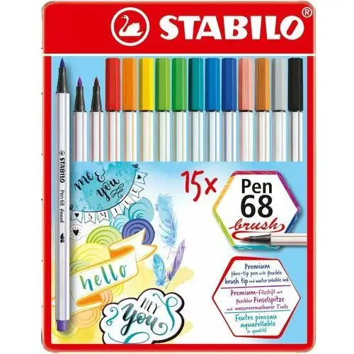 Stabilo Flamastry Pen 68 brush etui metalowe 15 kolorów