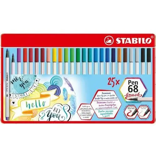 Stabilo Flamastry Pen 68 brush etui metalowe 25 kolorów