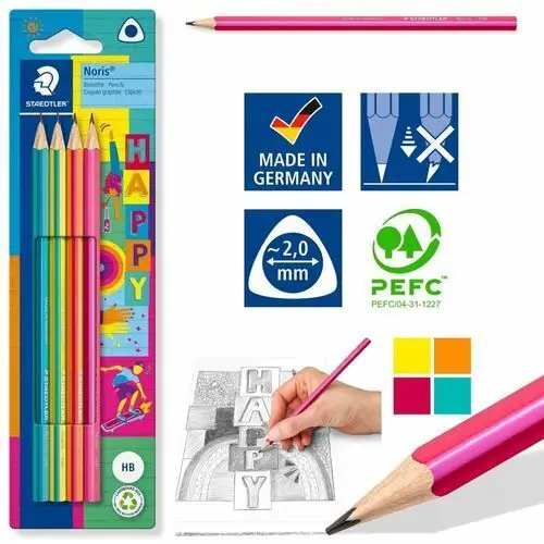 Staedtler 4x Ołówek Grafitowy Noris 118 - HB - HAPPY