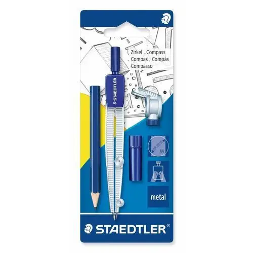 Staedtler, Cyrkiel szkolny, z etui na grafity, z uniwersalnym adapterem i ołówkiem