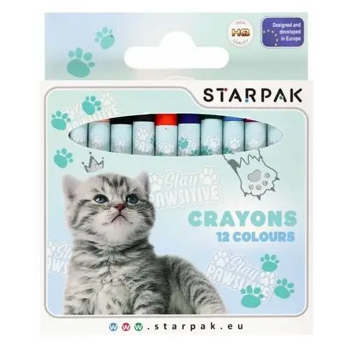 Kredki woskowe szkolne 12 kolorów kot kotek Starpak