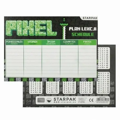 Starpak Plan lekcji z tabliczką mnożenia a5 pixel game 536144