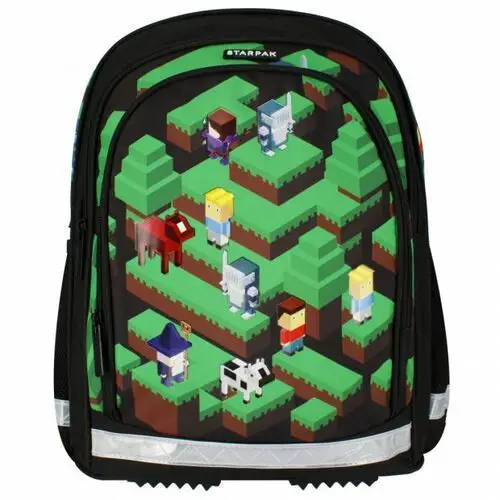 Plecak szkolny dla chłopca zielony Starpak Minecraft Pixele trzykomorowytrzykomorowy, kolor zielony