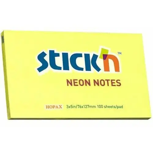 Stickn , karteczki stick'n neonowe, żółty, 100 kartek