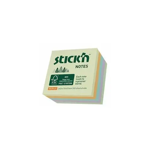 Stickn , notes kostka fsc 51x51 mm, różnokolorowy, 20 kartek