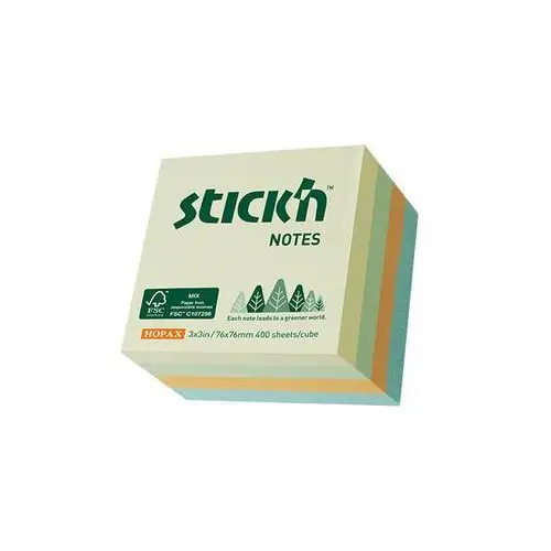 STICKN, Notes kostka FSC 76x76 mm, różnokolorowy, 400 kartek