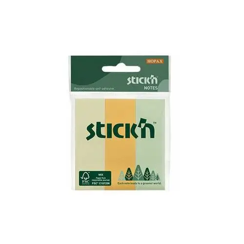 STICKN, Notes samoprzylepny FSC 76x25 mm, 3 kolory pastelowe, 100 kartek