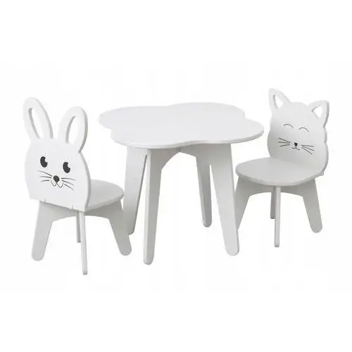 Stolik dziecięcy i dwa krzesełka dla dzieci kot i króliczek