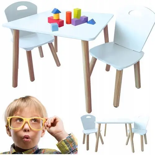 Stolik i 2 krzesełka dla dzieci Drewniane meble dla dzieci Białe 55X55X45cm