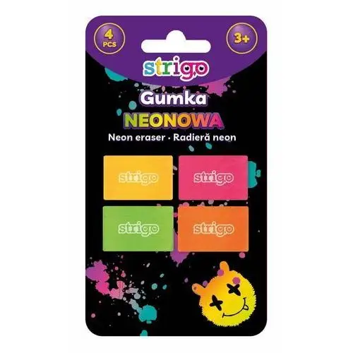 Zestaw gumek do ścierania neonowych STRIGO 4 sztuki