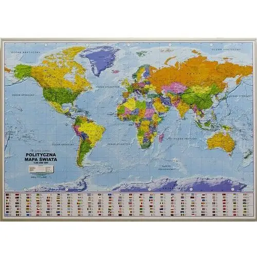Świat. Mapa ścienna polityczna na podkładzie do wpinania pinboard, 1:30 000 000, Global Mapping