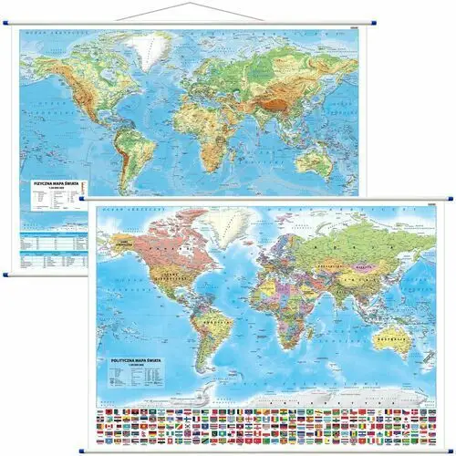 Świat mapa ścienna polityczno - fizyczna dwustronna, 1:30 000 000