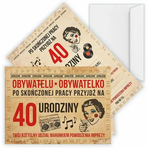 Zaproszenia na 40 Urodziny w Stylu 'PRL' - 10 sztuk