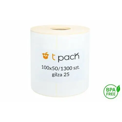 T-pack Etykiety termiczne 100x50 1300szt gilza 25mm białe