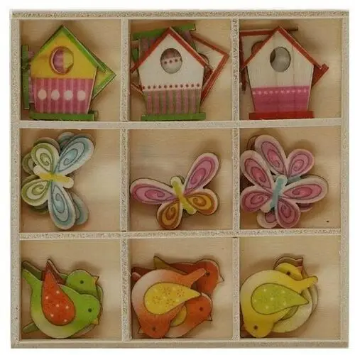 Drewniane dekoracje w pudełku mix wzorów 27szt