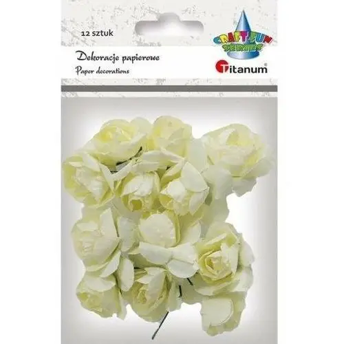 Titanium Papierowe róże na druciku jasnokremowe 25mm 12szt