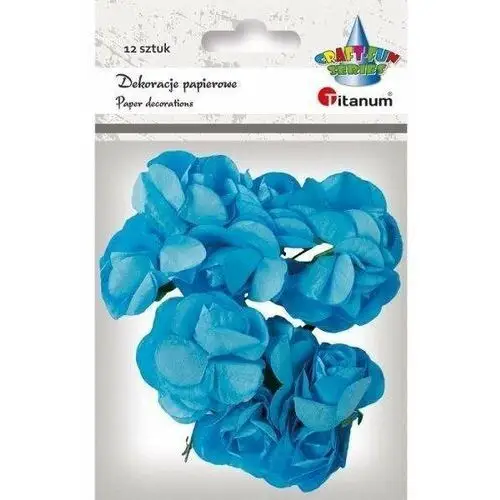 Titanium Papierowe róże na druciku niebieskie 25mm 12szt